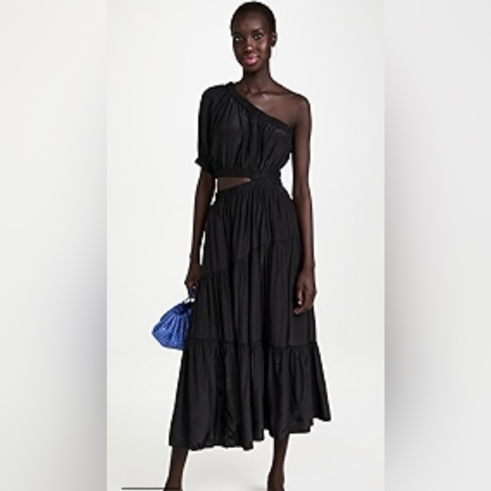 Moon River Black Asymmetrical Ruched Gown